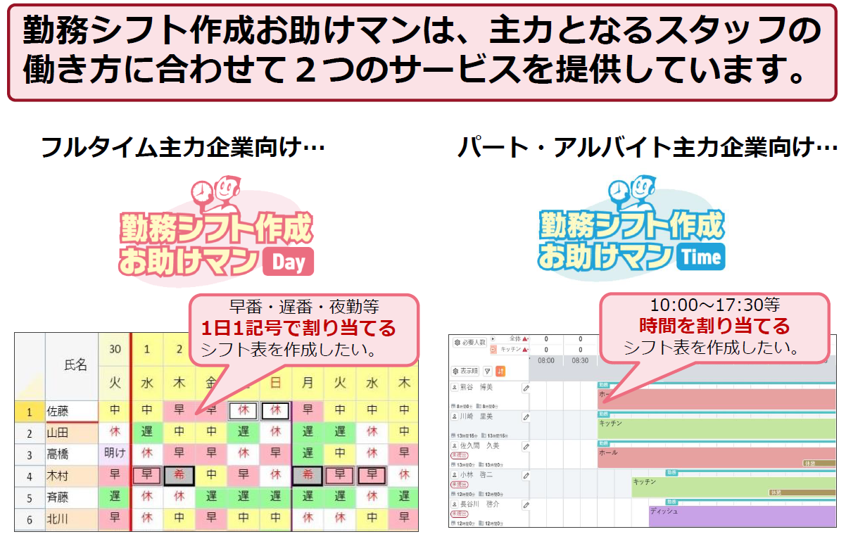 2つのサービス（Day・Time）のイメージ画像