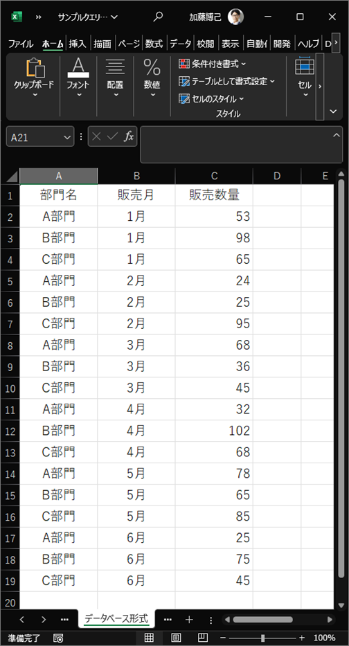 データベース形式の例