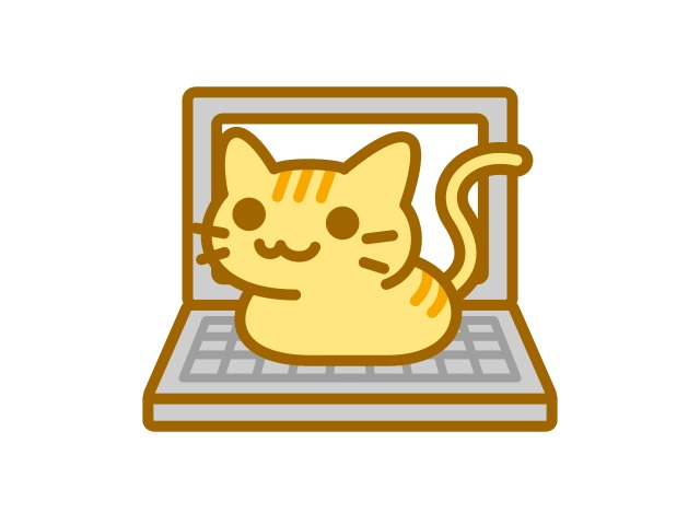 猫がノートパソコンのキーボードの上に載っているイラスト