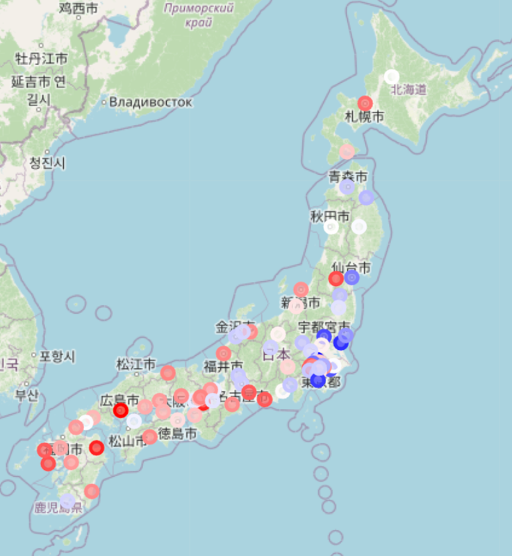 ラーメンの単価の地方分布