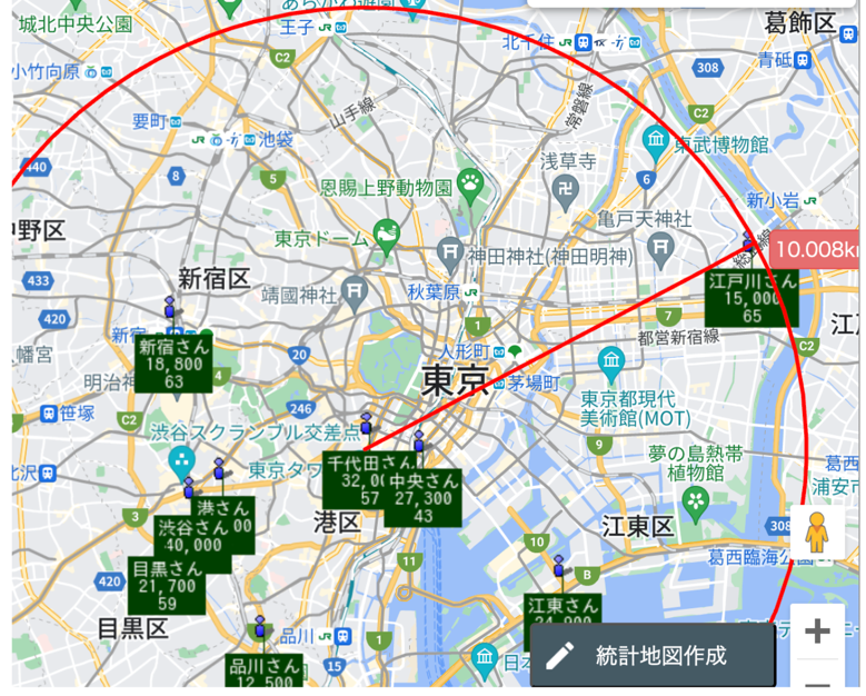 地図上に顧客住所を展開